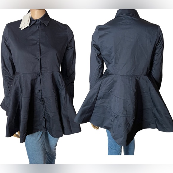 NWT CO Essentials Women's Tiered Button Down Shirt - Picture 1 of 6